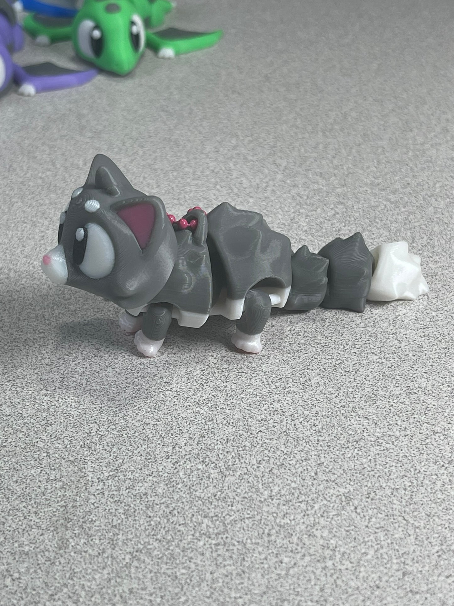 Whimsical Grey Kitty Keychain with Pink Paws