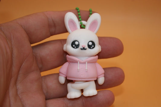 Cute Bunny in Pink Hoodie Keychain